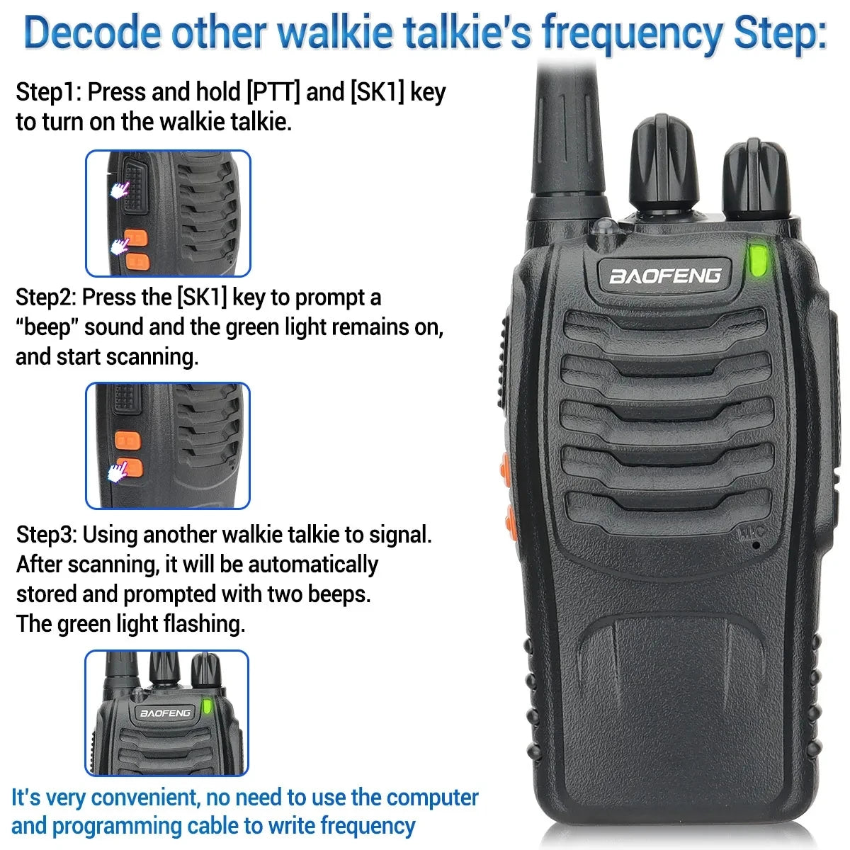 Baofeng BF-888S Pro Walkie Talkie Wireless Copy Frequency Long Range Portable UHF 400-470MHz Ham Two Way Radio for Camping Hotel