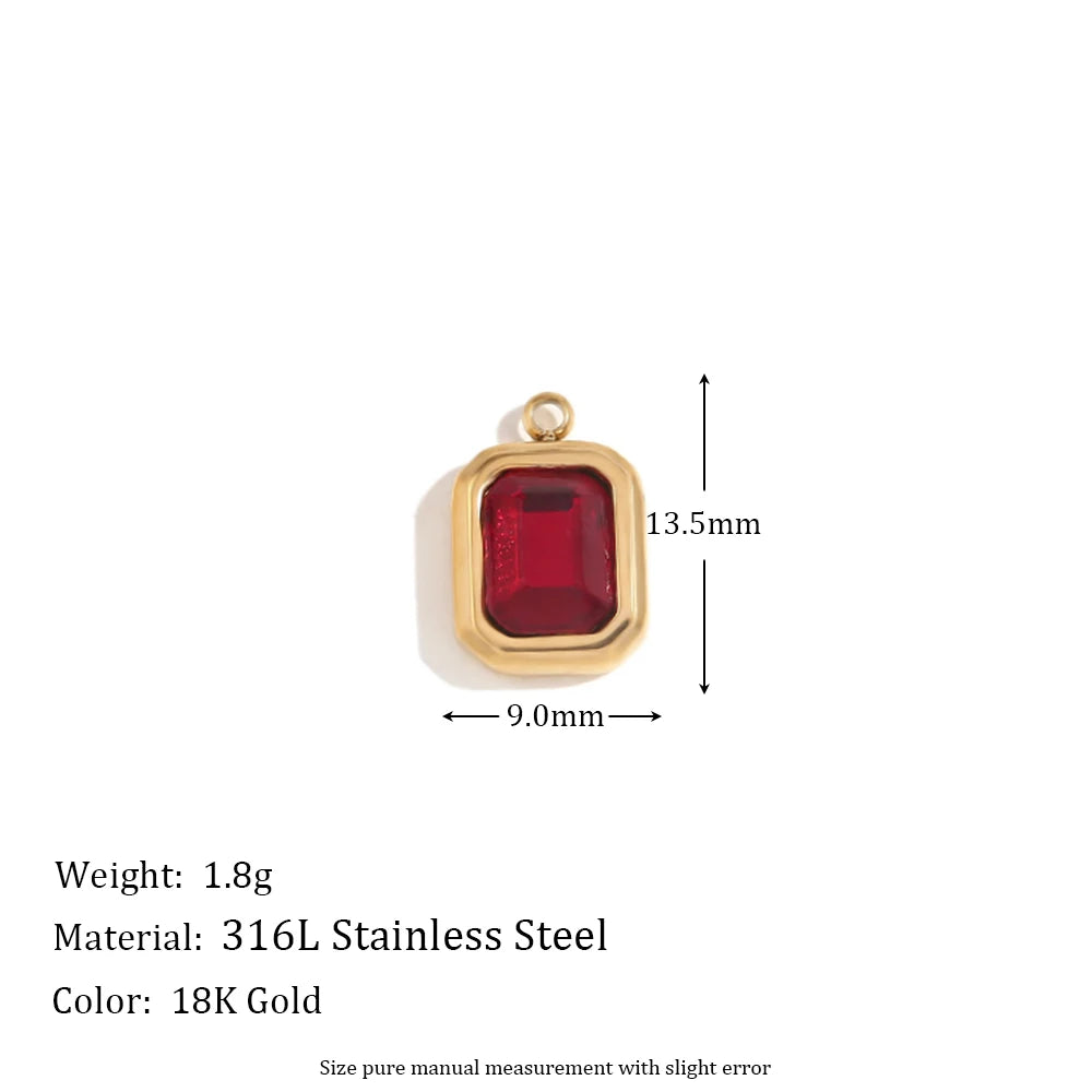 E.B.belle Octagonal Splicing Color Bead Heart-shaped Key Rainbow Square 316L Stainless Steel 14K Gold Plated Pendant Charms
