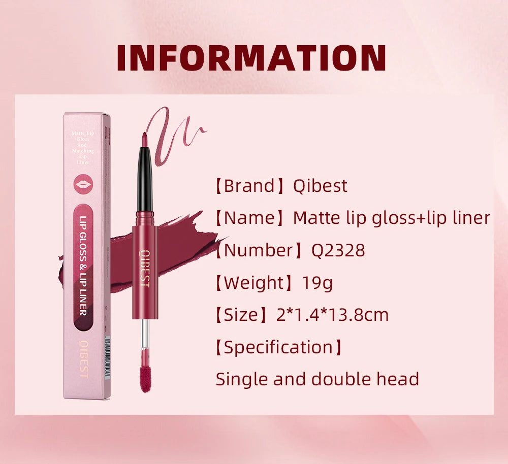 6 Colors Double-end Lip Gloss Waterproof Lipstick Pencil Long Lasting Sexy Red Lipgloss Beauty Matte Lip Liner Pen Lips Makeup
