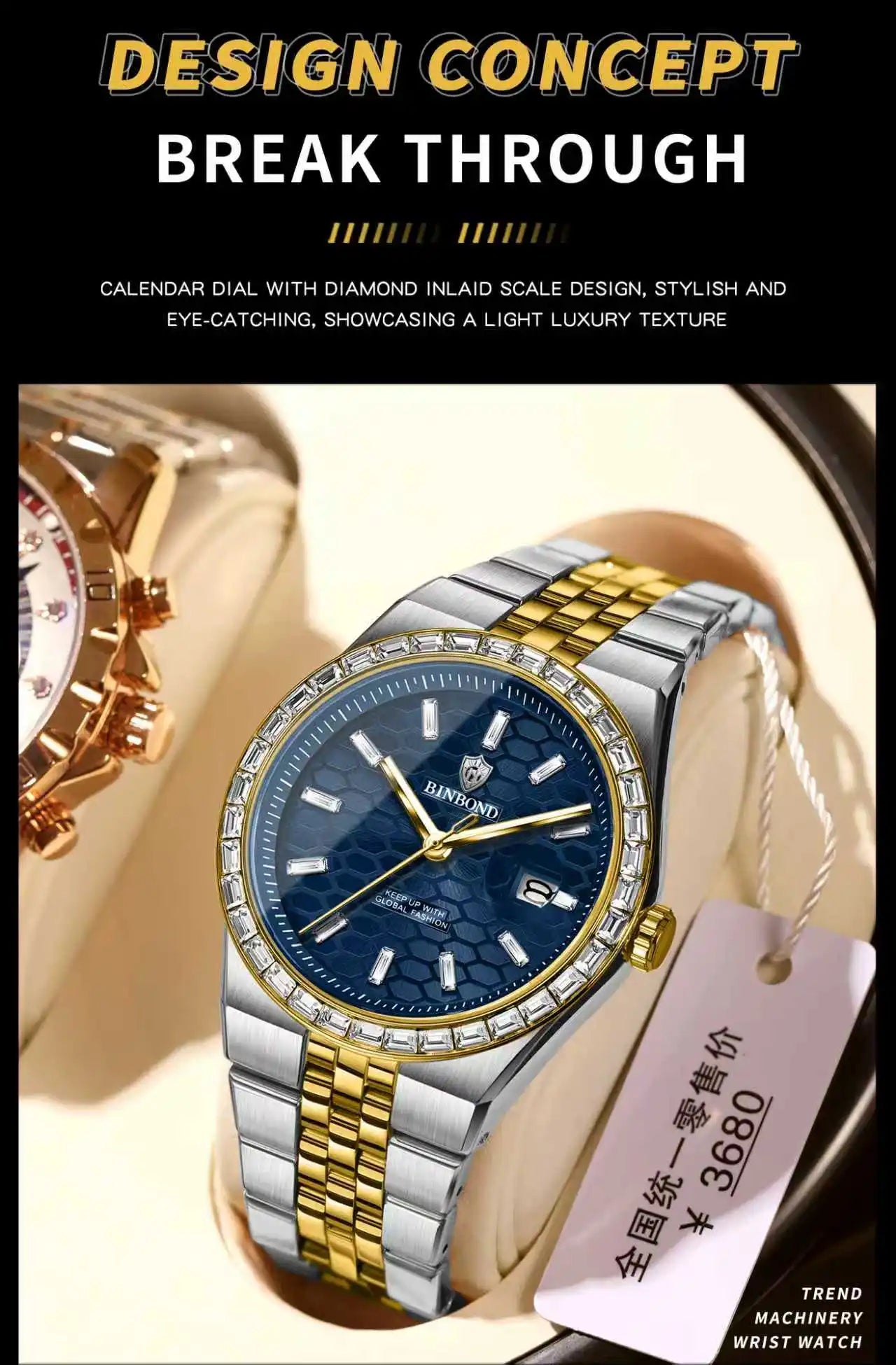 BINBOND New Men's Quartz Watch Classic Style Waterproof Luminous Date Display Stainless Steel Wristwatch For Male Relojes Hombre