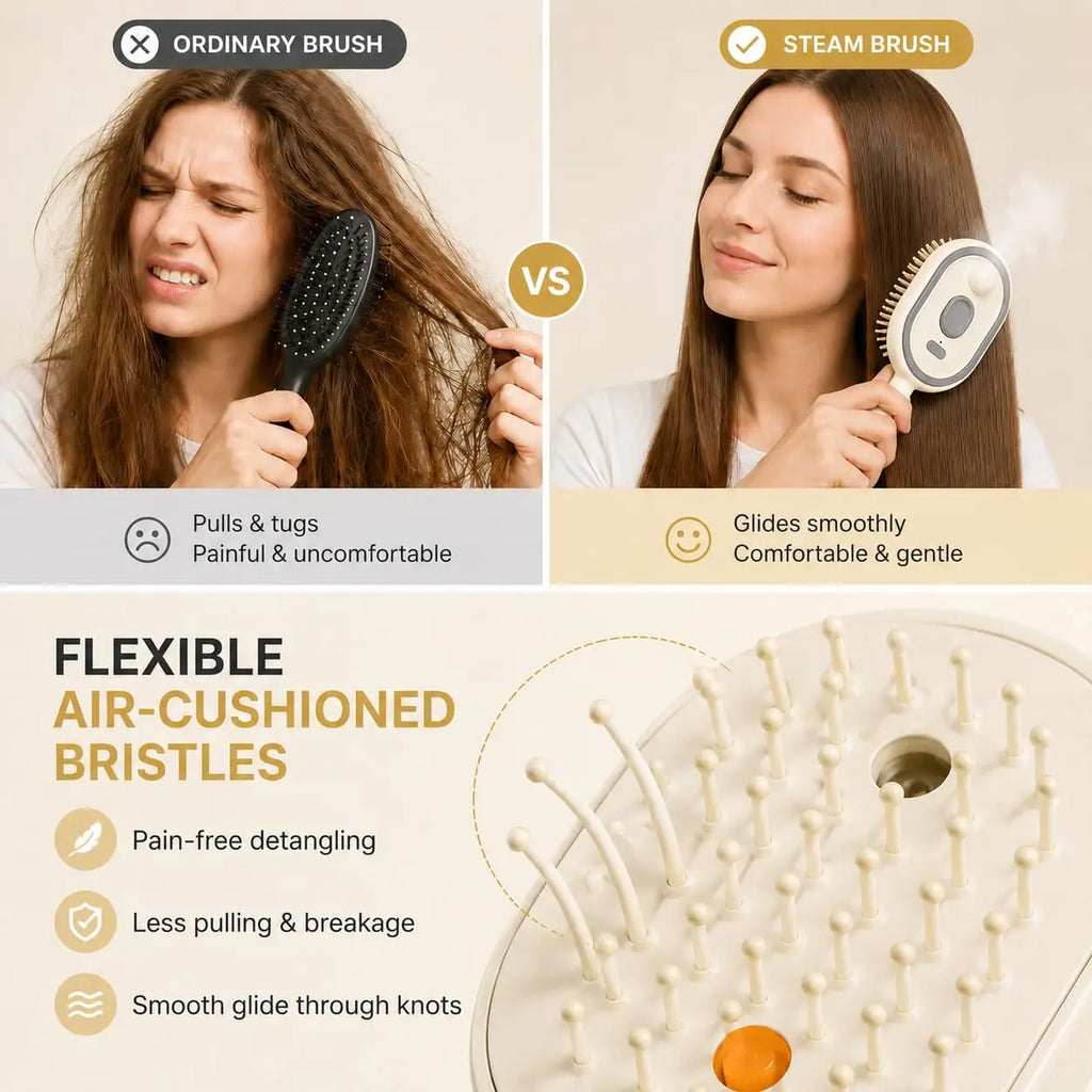 Electric Steam Brush for Hair Rechargeable Hair Brush with Water Spray Reduce Frizz Detangling & Anti-Static Hair Brush