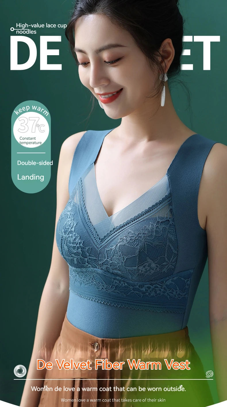 Women Thermal Underwear Winter  Bottoming Top Seamless Thick Double Layer Warm Lingerie Warm bra Sports underwear