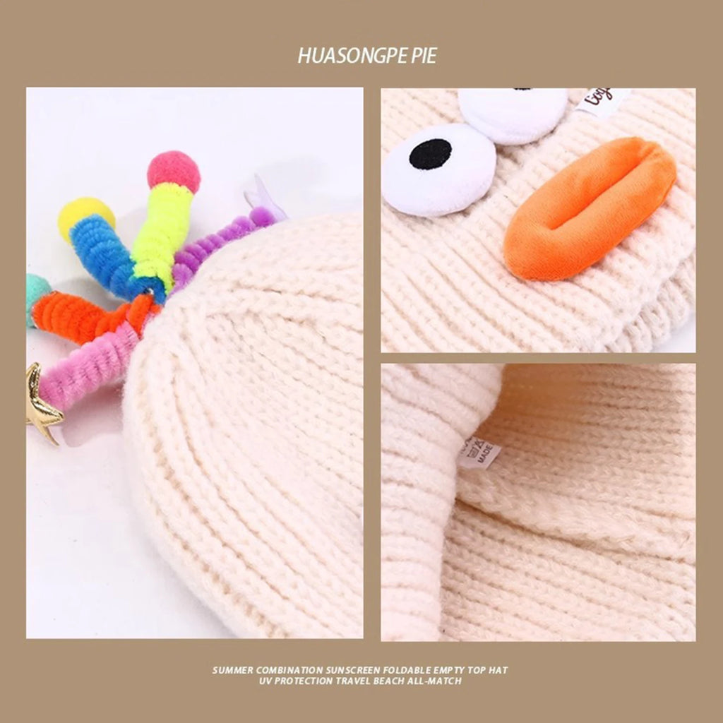 Women's Hat Funny Cartoon Sausage Mouth Wool Hat Knitted Ear Protectioned Hat Winter Warm Cute Big Head Cute Funny Hat