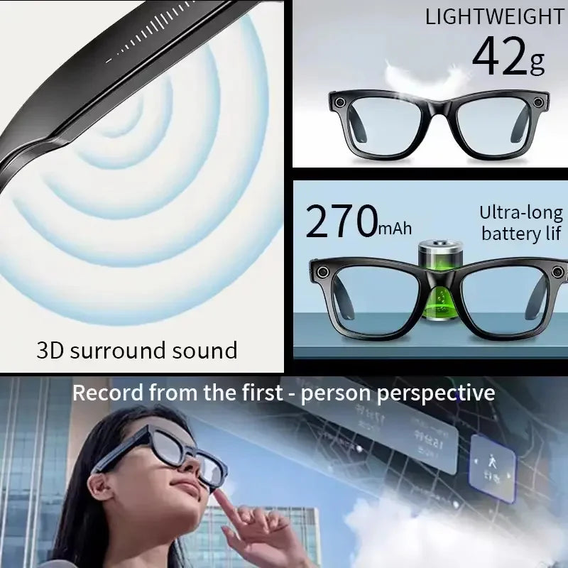 2025 New 800W Camera Glasses Bluetooth Smart Glasses with Camera Voice Call Music Smart Sunglasses Video Sound Record AI Glasses