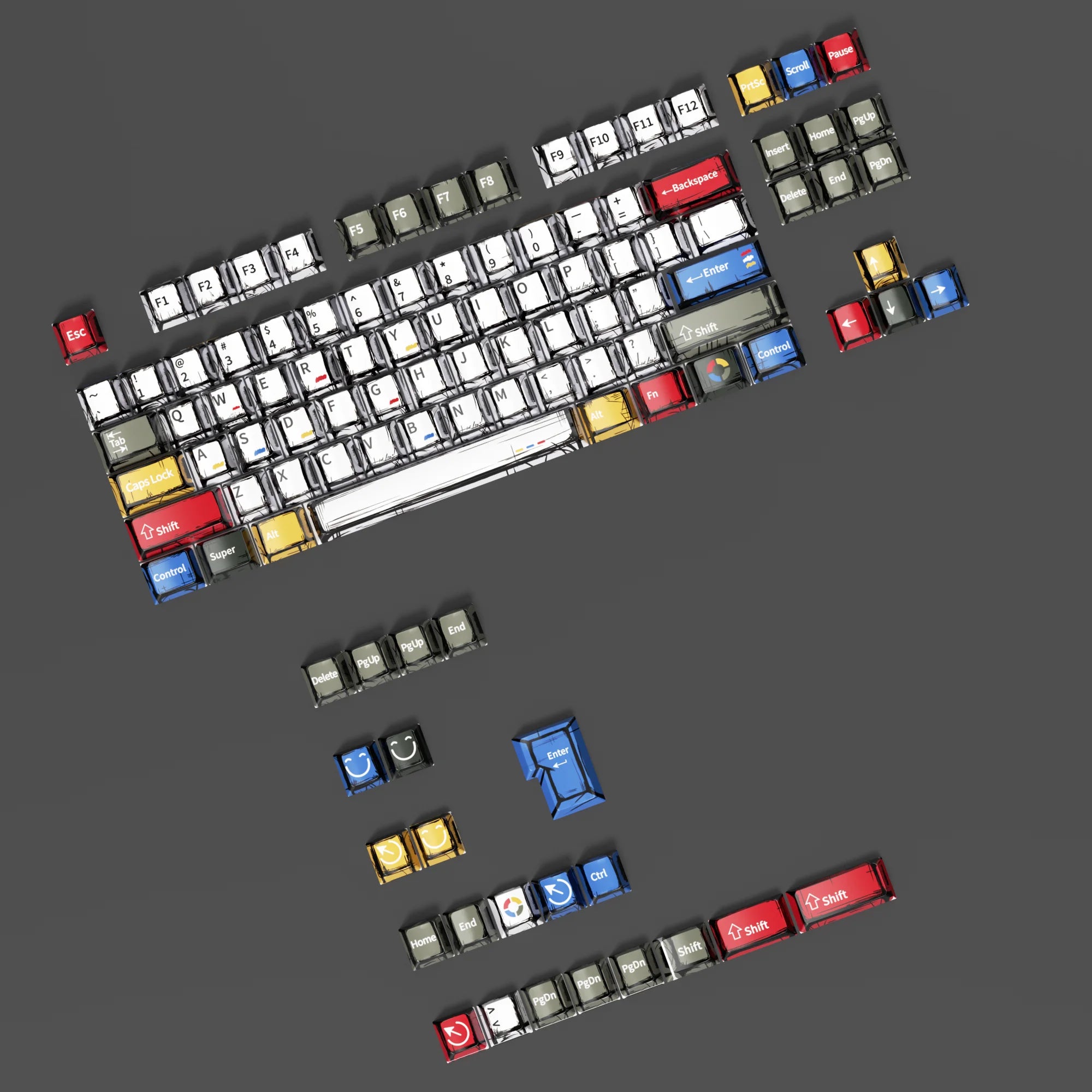 Cartoon Style Thermal Sublimation Mixed-Color Keycaps Full-Size 109-Key Mechanical Keycaps Decorative Keycaps