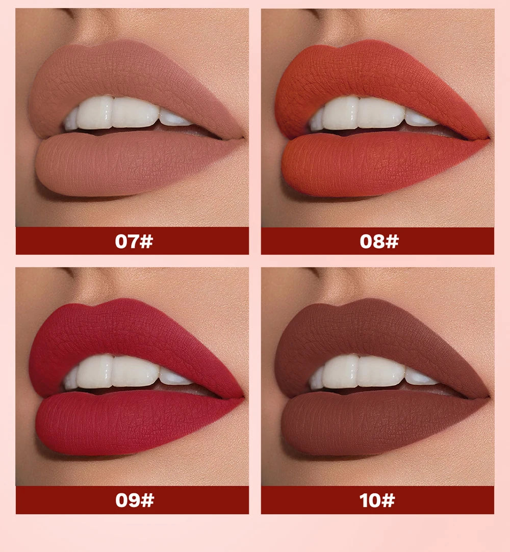 QIBEST Nude Lipstick Matte Lip Gloss High Pigment Makeup Classic Sexy Lipgloss Non-Stick Cup Long Lasting Red Lip Tint Cosmetics