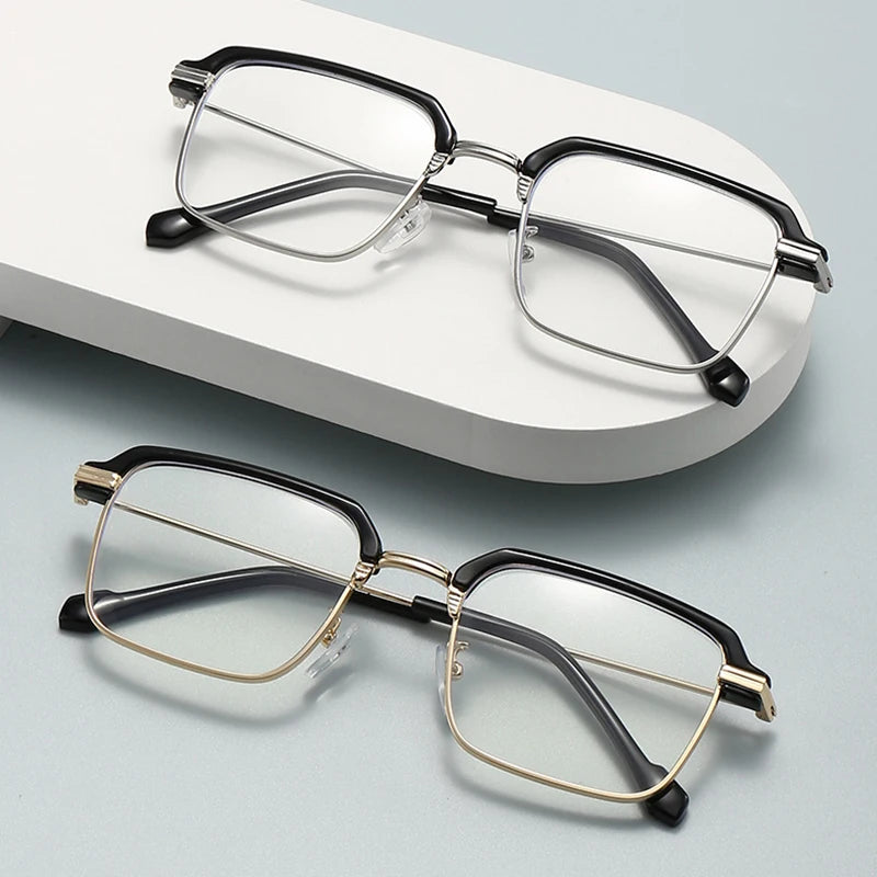 Men Anti-Blue Light Glasses Photochromic Half Frame Eye Protection Glasses Ultra Light Computer Eyeglasses Sunglasses