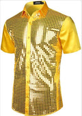 Men's Shiny Shirts Short Sleeve Shirts Nightclub Prom Disco Party Costume Button Blouse Casual Retro Cosplay Shirts Tops for Men