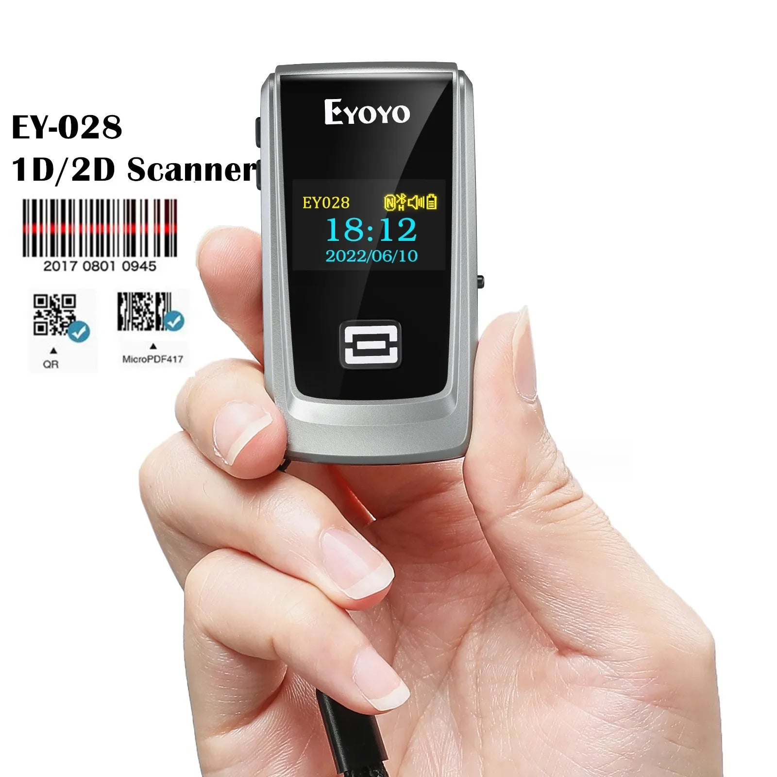 Eyoyo Mini Bluetooth QR Code Scanner with LCD Display Portable Wireless 1D 2D Book Barcode Scanner Reader for Library