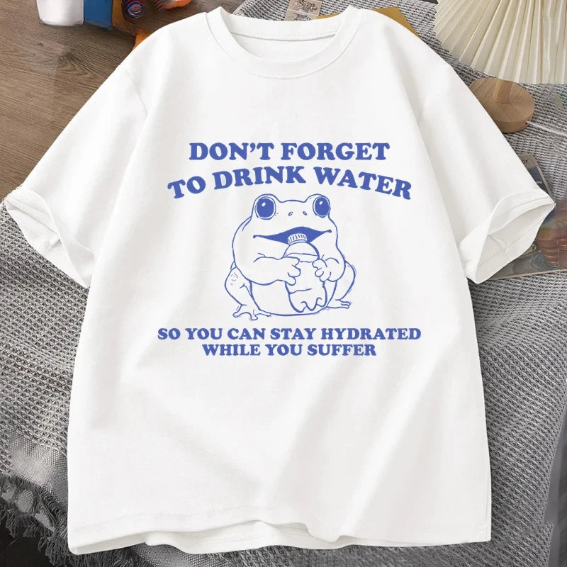 Stay Hydrated While You Suffer T-Shirt Vintage Style Funny Frog Graphic Tee Summer Short Sleeve T-shirts Oversized Tees
