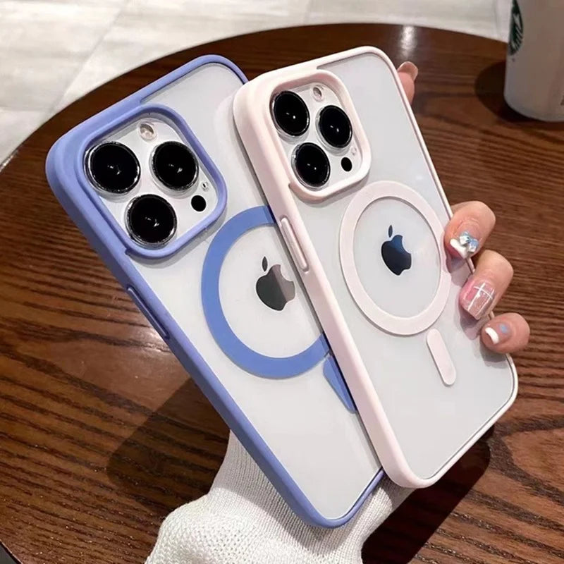 Colorful Transparent For Magsafe Magnetic Wireless Charging Case for iPhone 15 14 13 12 11 Pro Max Mini XS XR Hard Acrylic Cover