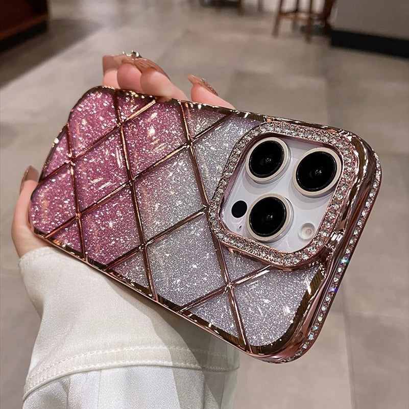 Luxury Diamond Case for iPhone 16Pro 15Pro Max Rhombus Transparent Plating Soft Silicone Cover for iPhone 15 16 13 12 14 Pro Max