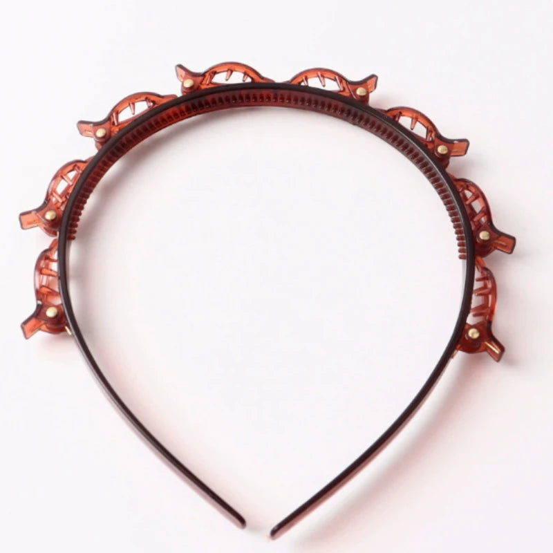Braided Headband with Double-Layered Braids & Hollow Braiding - Solid Color Retro Hair Clip for Bangs, Volume & Braiding Styles