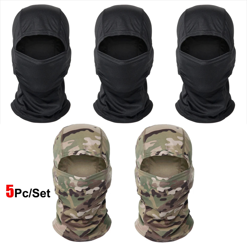 5Pcs/Set Camouflage Balaclava Hat Cycling Full Face Mask Multi Functional Scarf Headscarf Motorcycle Bike Skiing Helmet Lining