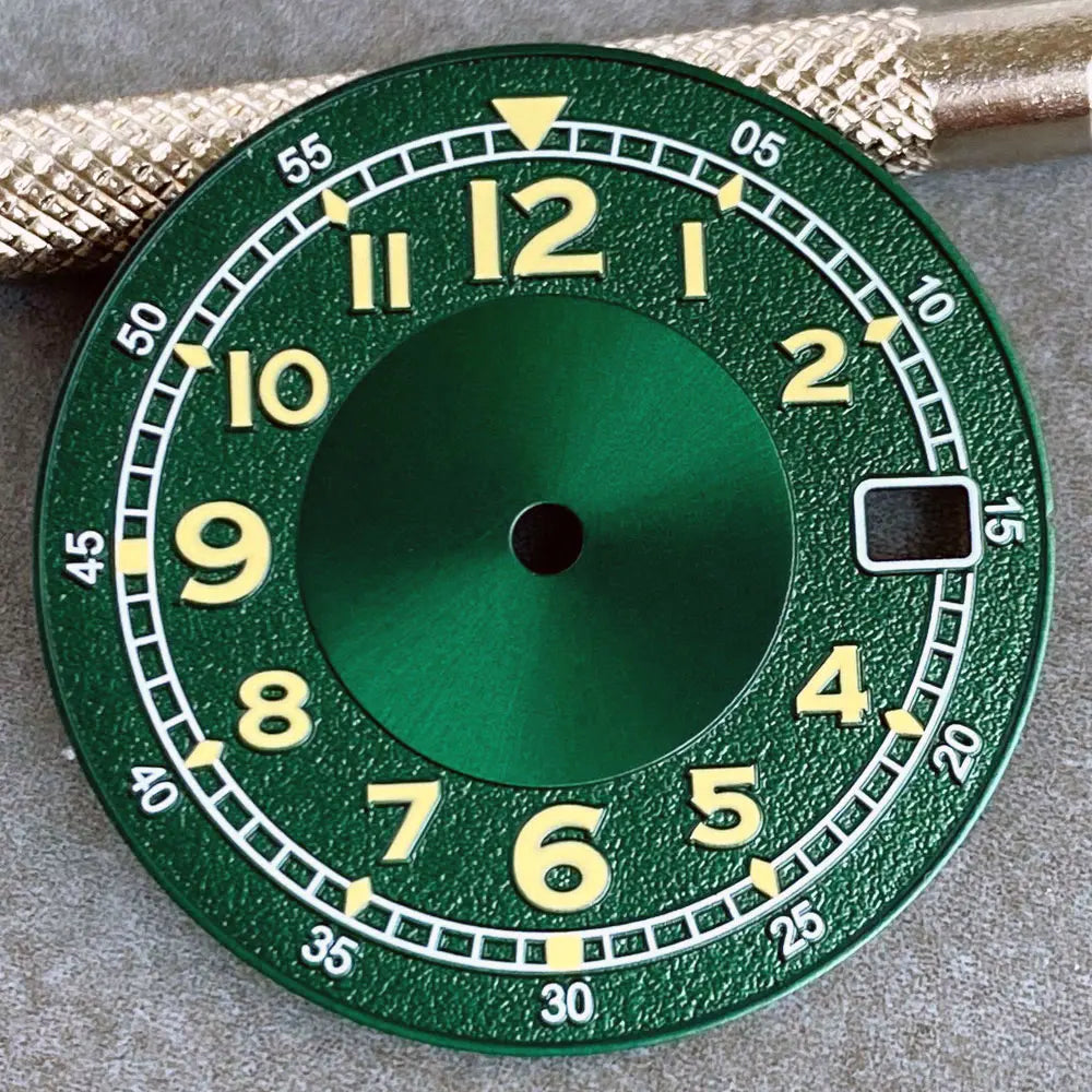 Tandorio 29mm Black/Green Arabic Numer Green Luminous Sterile Date Watch Dial fit NH34 NH35 NH36 NH38 Movement Watch Repair Tool