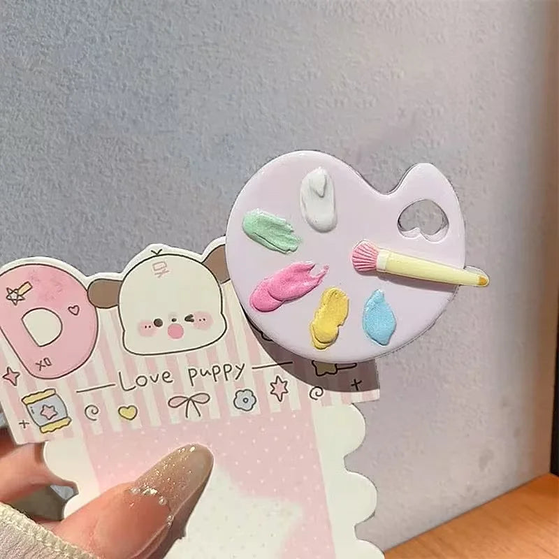 3 pieces or 6 pieces of cute color-simulated hair clips. Beautiful and small drawing board-shaped hair ornaments.