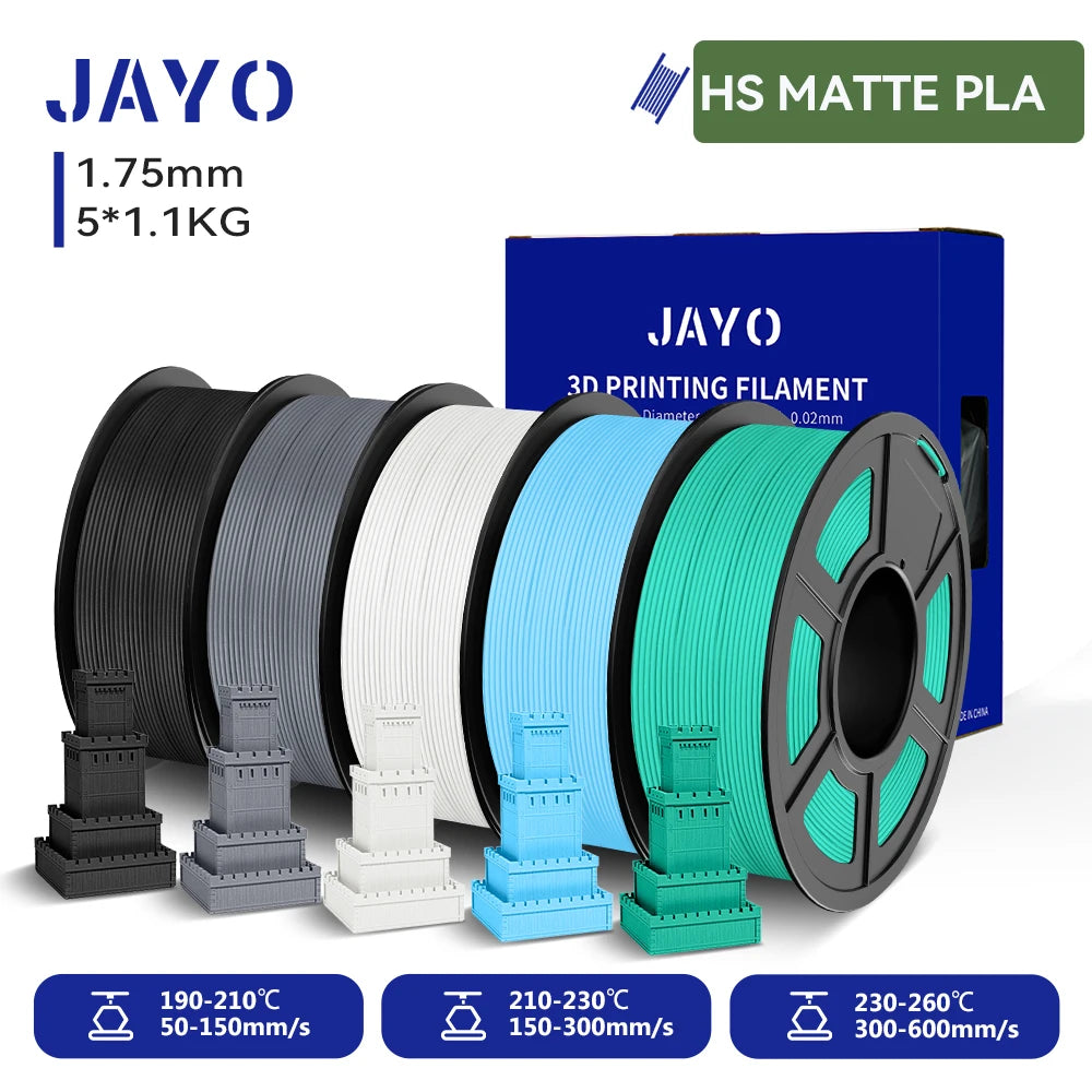 JAYO 5Rolls 3D High Speed Marble PLA/HS Matte PETG/HS PLA Filament 600mm/s High Speed 3D Printer Non-toxic Filament 1.1KG/roll