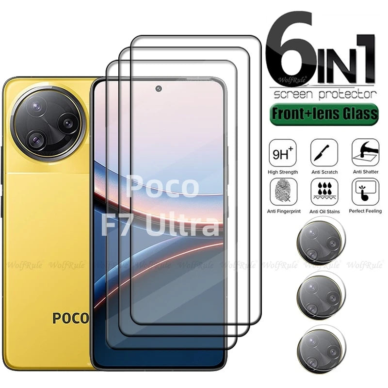 6-in-1 For Poco F7 Ultra Glass Xiaomi Poco F7 Ultra Tempered Glass Full Cover Glue 9H Screen Protector Poco F7 Ultra Lens Glass