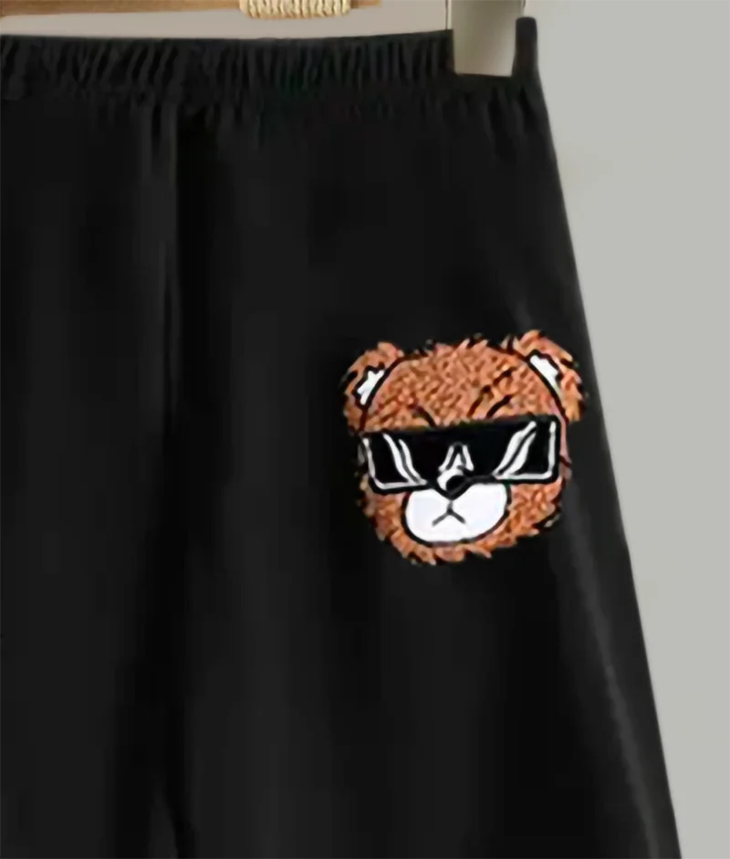 Summer Simple And Fashionable Short-Sleeved Set Imitating Plush Bear Patterns