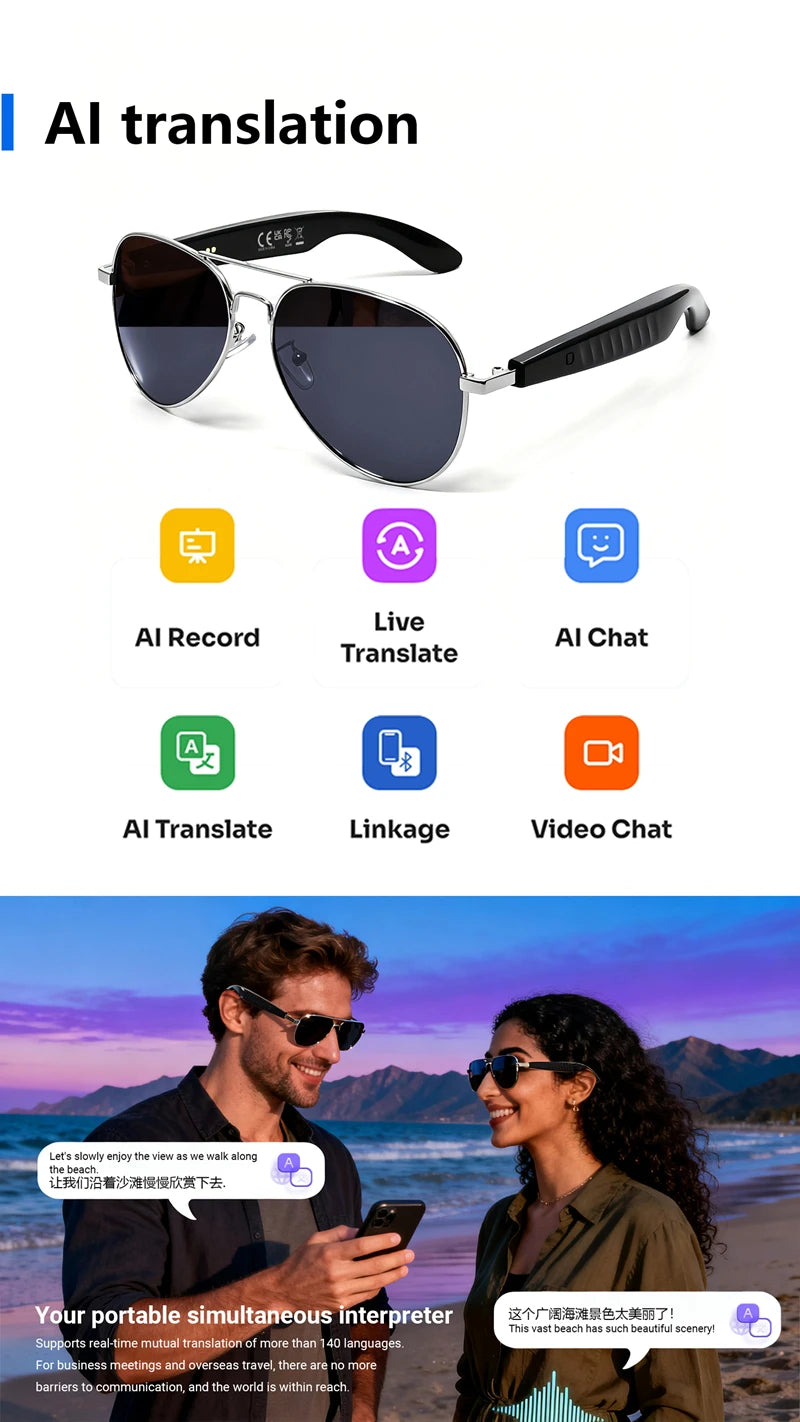 2026 New 800W Pixel Camera Smart Glasses Video Recording AI Photo Recognition Bluetooth Call Voice Translation Sunglasses Man