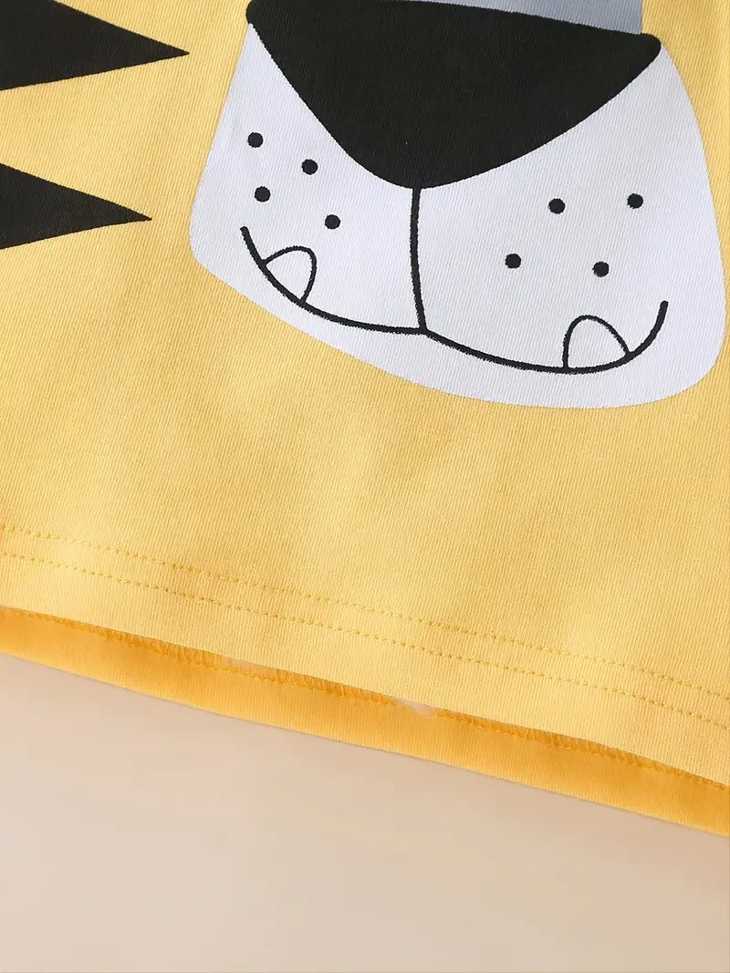 2pcs Boys Casual Crew Neck Animal Print Pajama Sets
