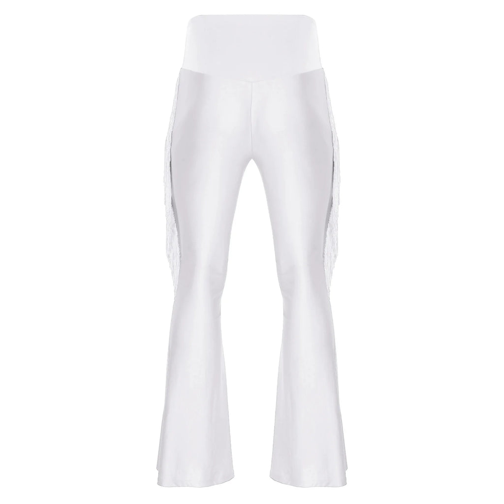 Mens Tassel Flared Pants Vintage Bell-Bottom High Waist Trousers for Jazz Latin Dance Stage Performance Club Disco Party Costume
