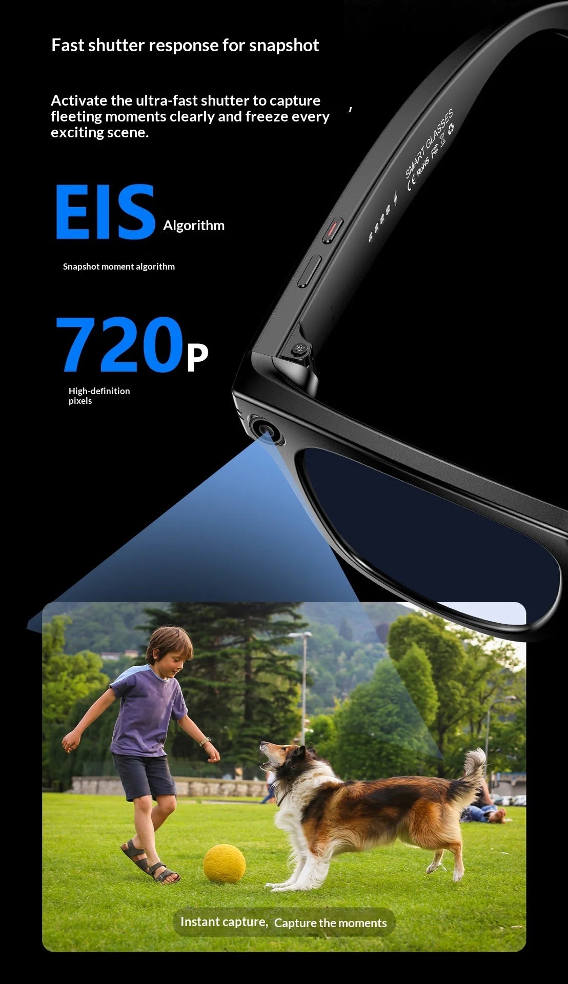 2025 AI Smart Glasses - 8MP Camera for First-Person Vlog, Voice Translation, Music & Calls, IP65 Waterproof, Ultra-Light