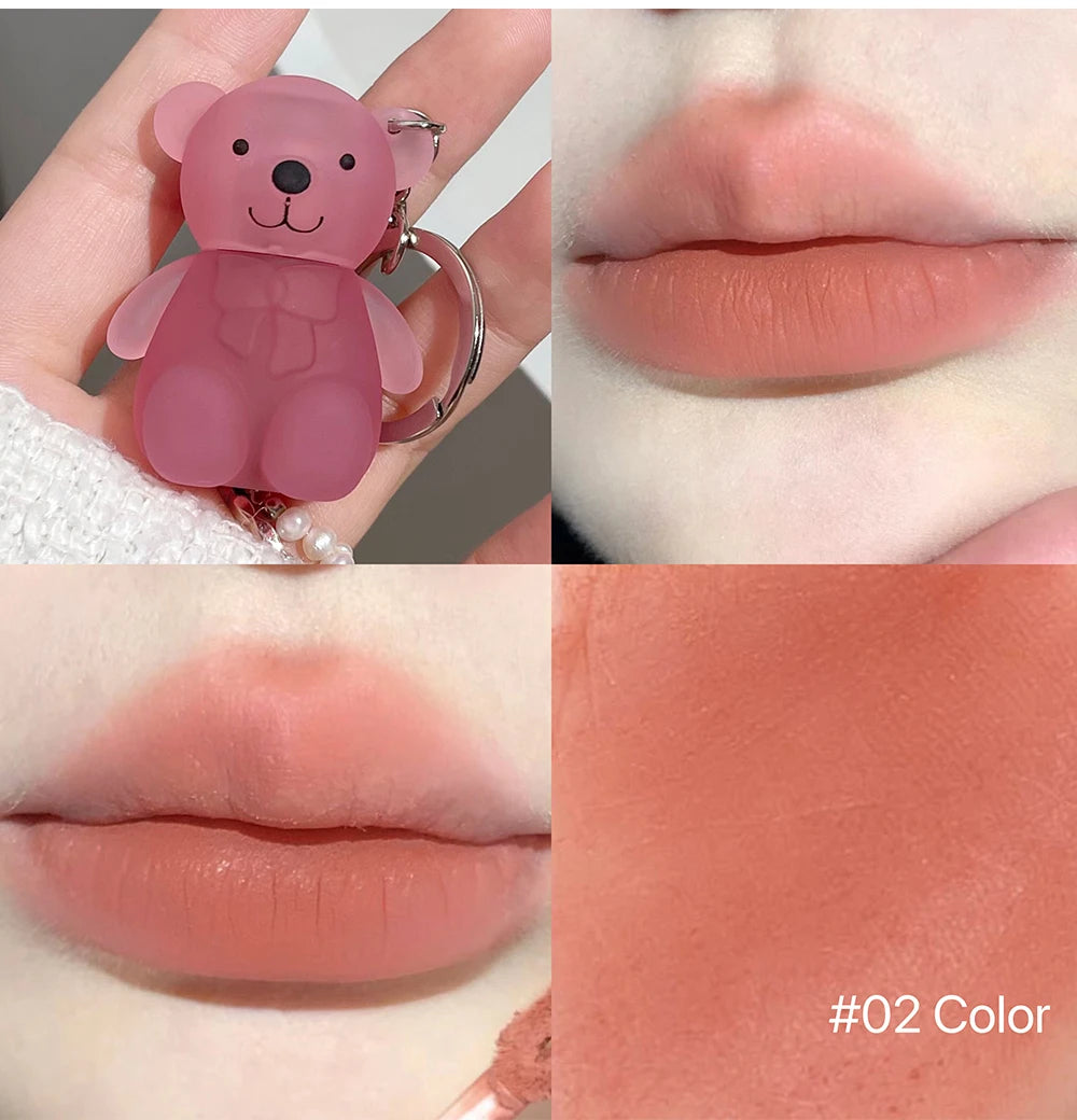 ART VALUE Cute Bear Liquid Lipstick Keychain Matte Nude Sexy Red Lipgloss Lasting Non-stick Cup Lipstick Makeup Lip Stain Tint