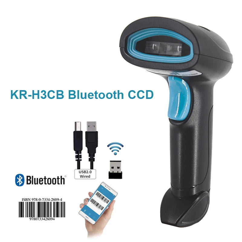 KEFAR Wireless Barcode Scanner Wired Handheld Barcode Reader Bluetooth QR PDF417 DM Codes Reader for Smartphone Screan Reader