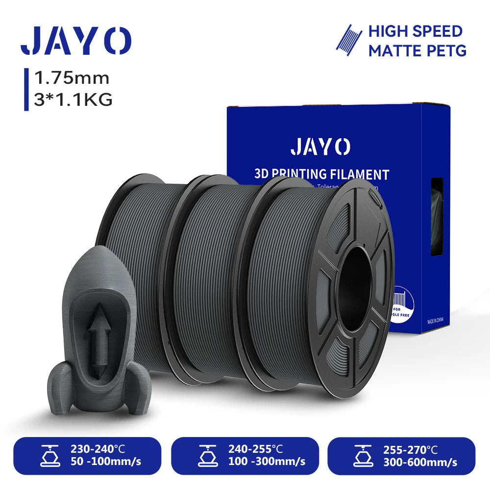 JAYO PETG/High Speed Matte PETG 3D Printing Filament 1.75MM Mix-Colors & No bubbles &Non-toxic For 3D Printer & Pen 3Rolls