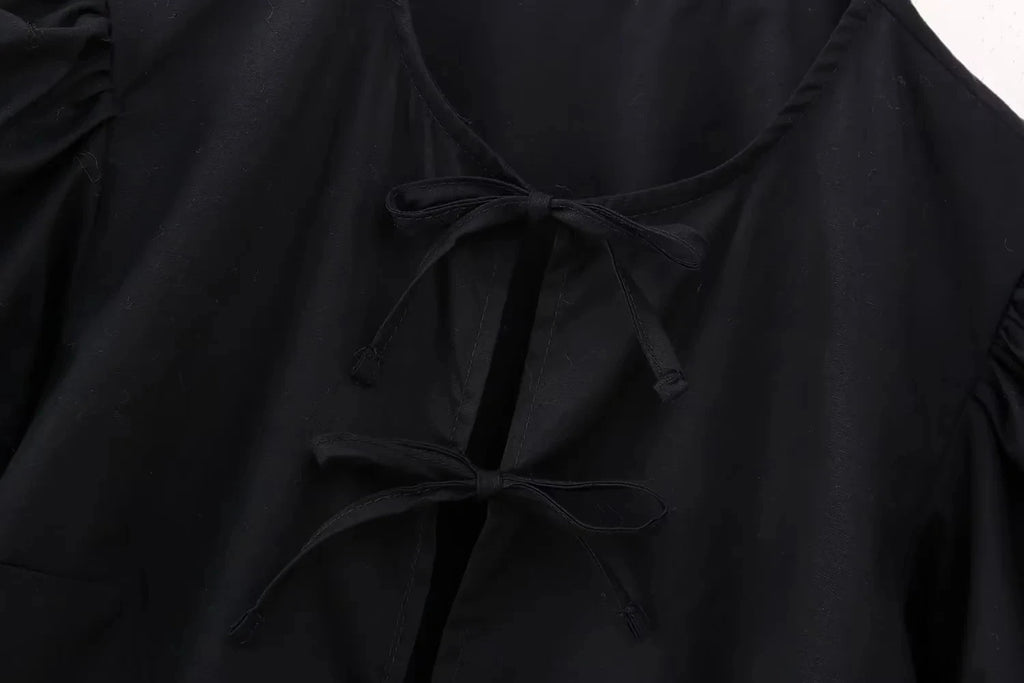 HH Women Causal O Neck Short Puff Sleeve Shirt Sweet White Bow Lace Up Tops 2024 New Fashion Chic Female Streetwear Blouse