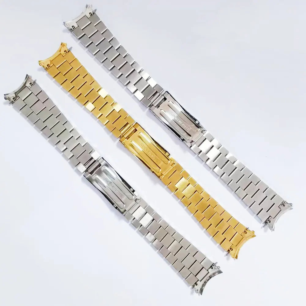 Gold Silver Stainless Steel President Curved End18mm 20mm 21mm Watch Strap Band Bracelet Fit For ROX SKX Watch