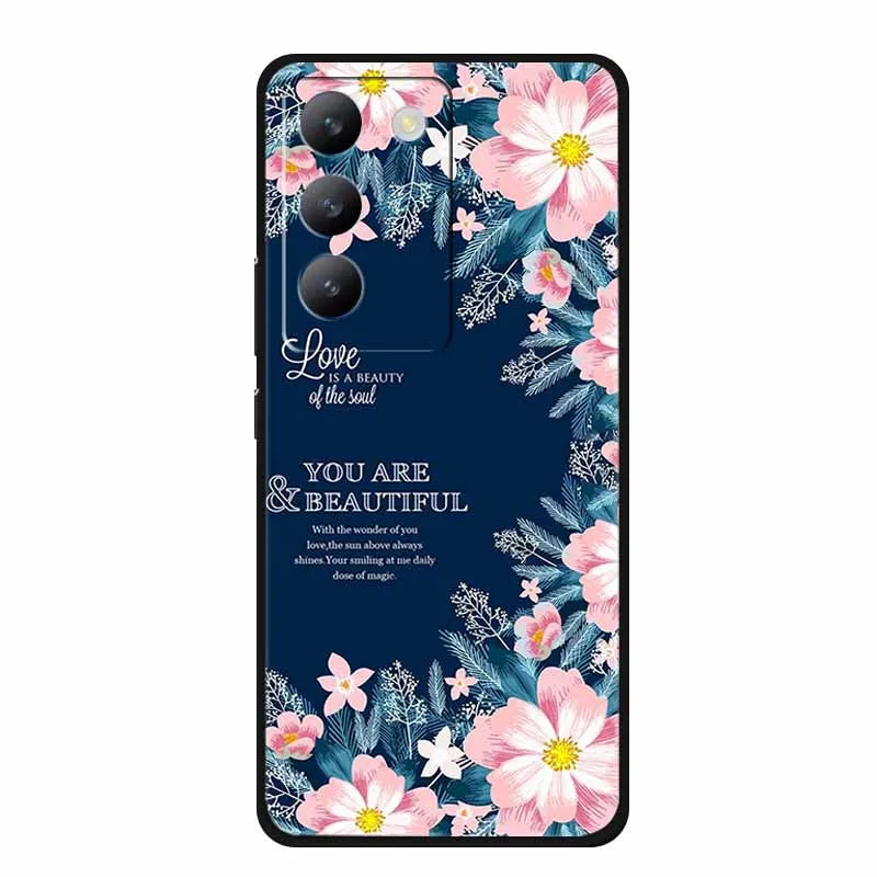 For vivo V40 SE Case Luxury TPU Soft Silicone Phone Back Cover for vivo V40 SE 5G Protective Shockproof Flowers Girl Cute Coque