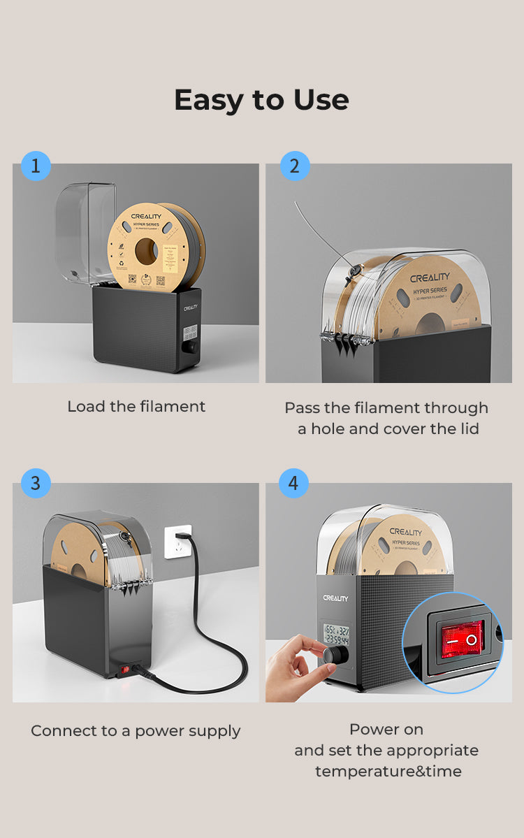 Creality Filament Dryer Upgrade Fan Filament Dry Box 1KG PLA PETG ABS TPU Filaments Dehydrator Storage Box Filament Spool Holder