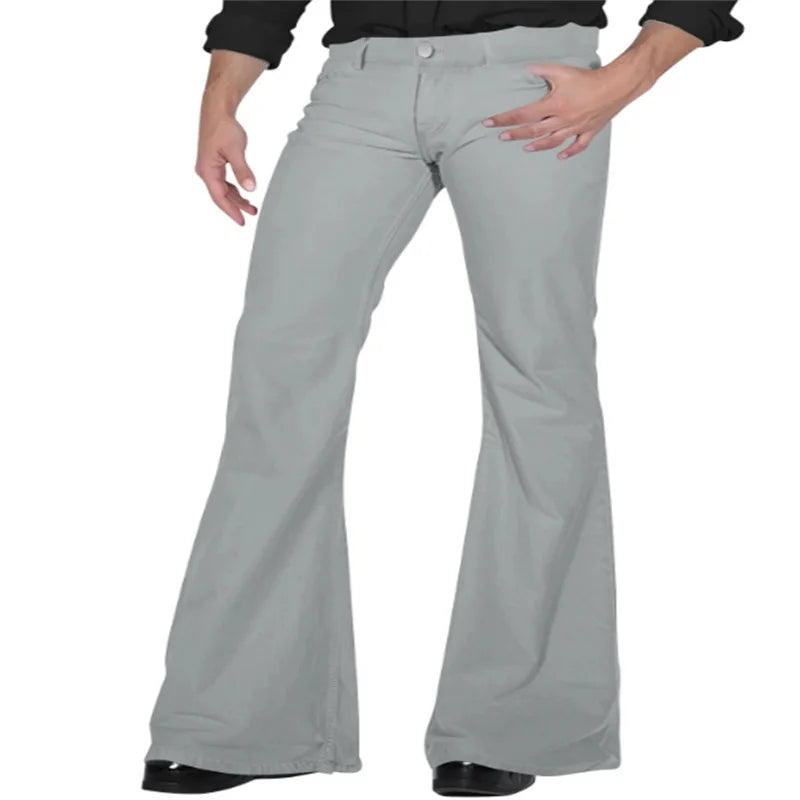 2026 Fashion Men's Vintage Disco Flared Pants Solid Stretch Slim Fit Trousers Hippie Style Casual Wide Leg Pants Male Streetwear