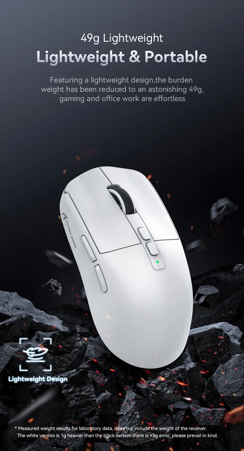 Attack Shark X6 Wireless Gaming Mouse Bluetooth Tri-Mode Connection,RGB Touch Magnetic Charging Base PAW3395 Macro Gaming Mouse