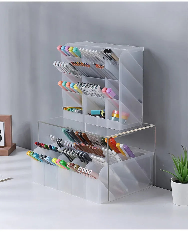 1Pcs Semi Transparent Frosted Pen Holder Slanted Makeup Brush Lipstick Organizer Multifunctional Stationery Storage Tube