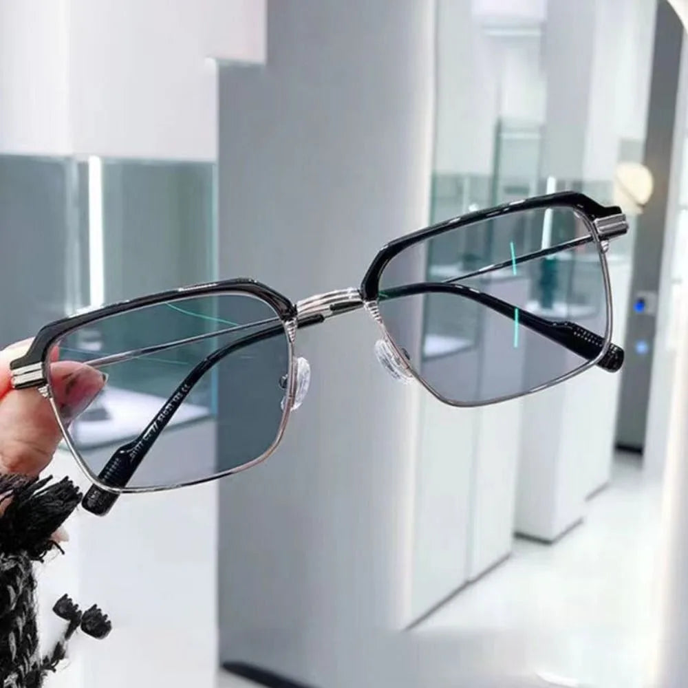 Men Anti-Blue Light Glasses Photochromic Half Frame Eye Protection Glasses Ultra Light Computer Eyeglasses Sunglasses