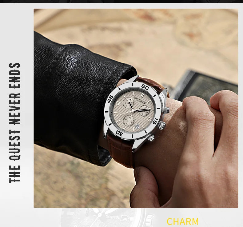 OCHSTIN Men's Watches Top Brand Sport Men Wrist Watch Leather Quartz Watch Sports Waterproof Male Clock Chronograph Function