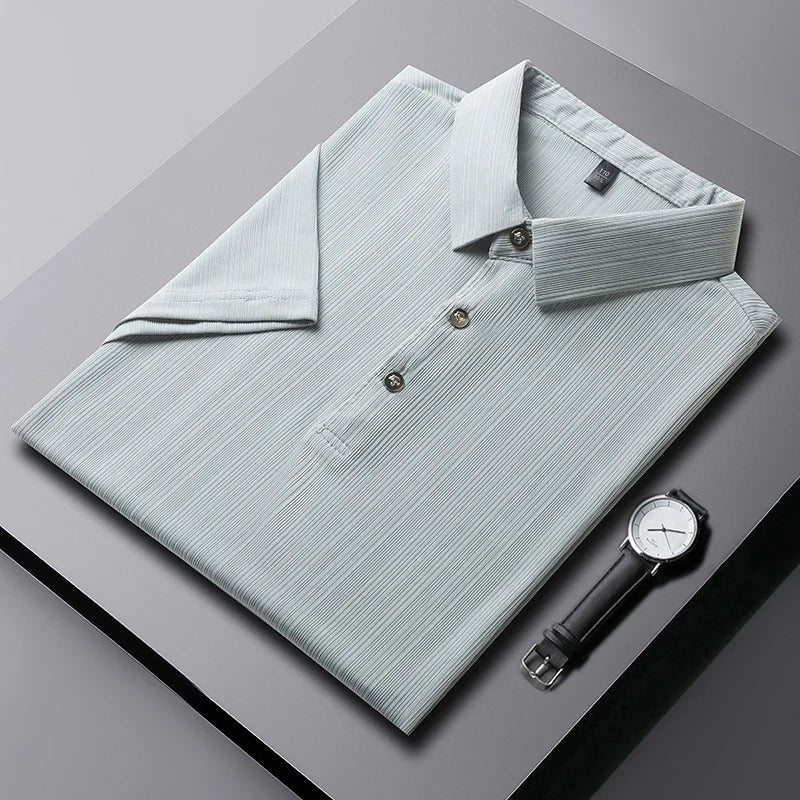 2025 New Men's Casual and Fashionable Solid Color Short Sleeved Polo Shirt Comfortable and Versatile Summer T-shirt
