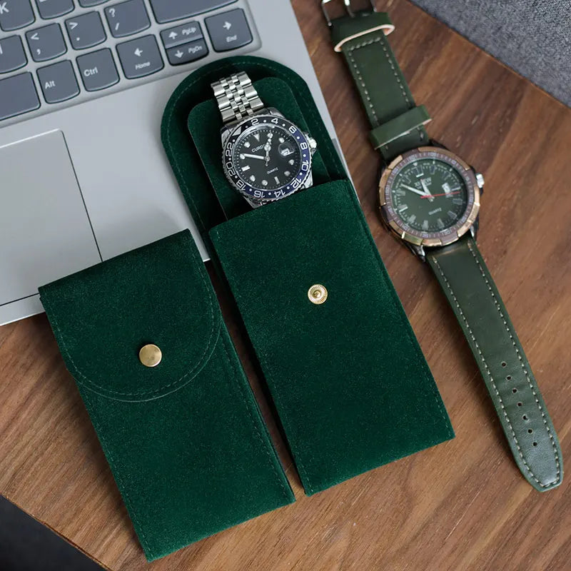 IBBETON Watch Bag Blue and Black and Brown Flannelette Gift Bag Travel Storage Case Durable Portable Watch Dust Protection Case