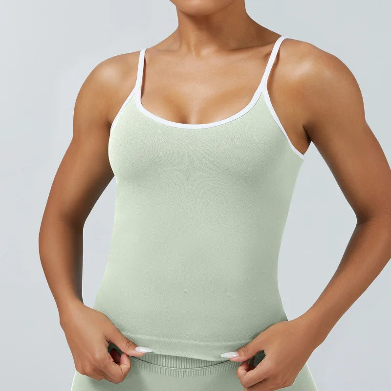 Women Color Blocking Gym Sports Short Tops Summer Yoga Fitness Sexy Backless Knit Camis with Chest Cushion Suspender
