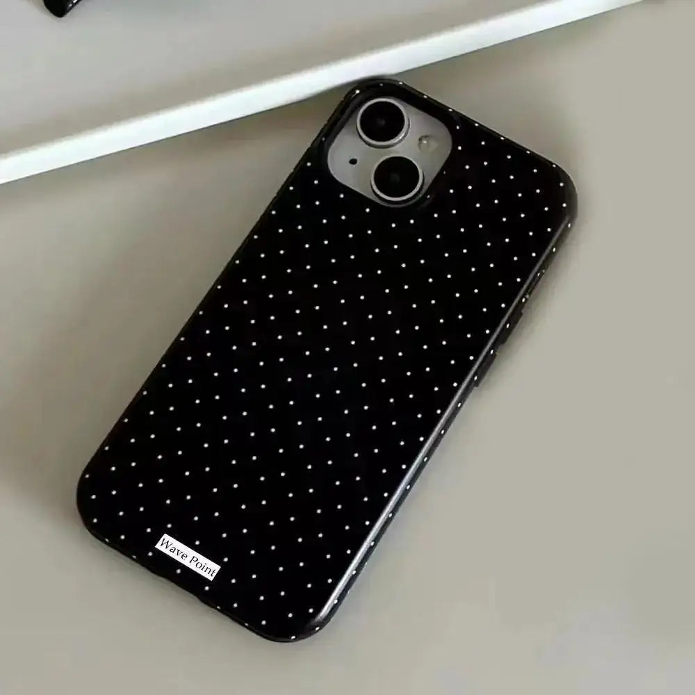 Korean Simple Polka Dot Black Border Phone Case For iPhone 16 Pro Max 15 Pro 14 13 12 11 Xr Xs Max MINI 7 8 Plus Y2K Phone Case
