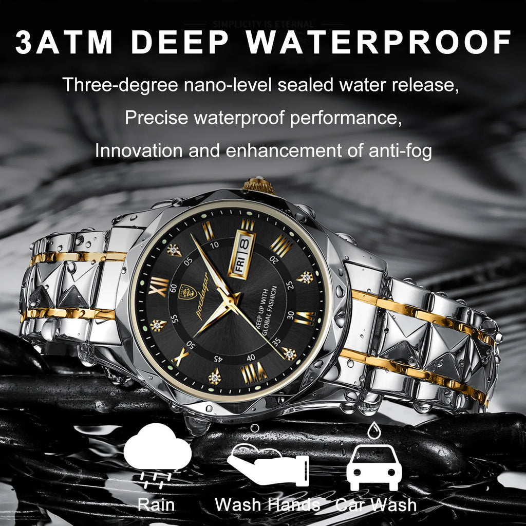 POEDAGAR Luxury Brand Men's Watches Waterproof Stainless Steel Luminous Man Wristwatch Date Week Quartz Business Men Clock Reloj