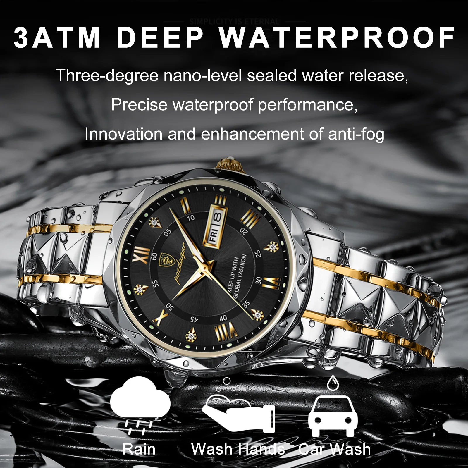 POEDAGAR Luxury Brand Men's Watches Waterproof Stainless Steel Luminous Man Wristwatch Date Week Quartz Business Men Clock Reloj
