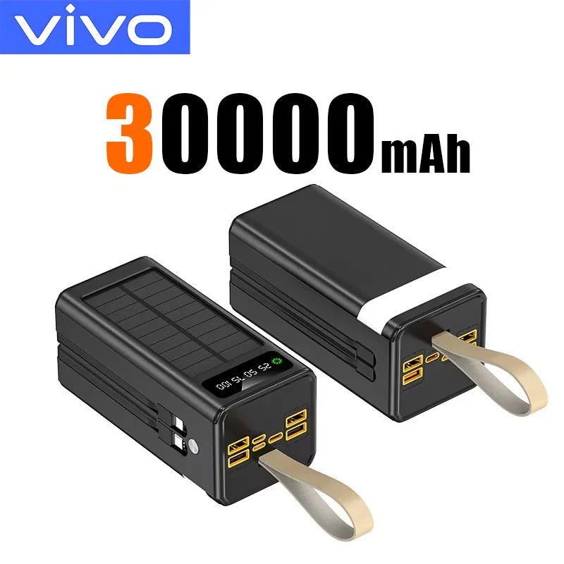 VIVO 500000mAh Solar Power Bank High-capacity Built-in 4 Cables External Battery LED Light PowerBank for iPhone Samsung