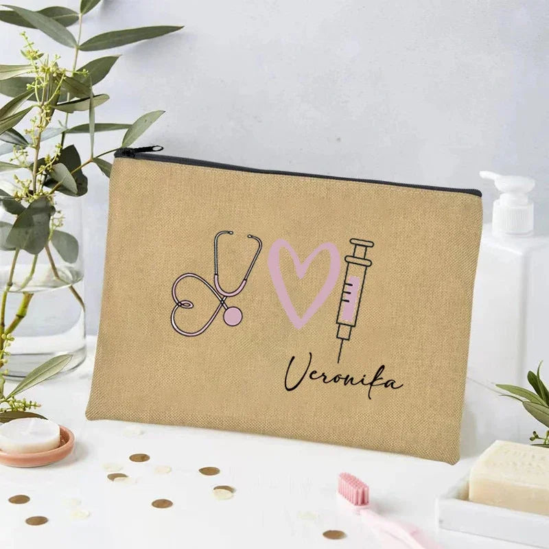 Stethoscope Nurse Custom Name Canvas Bag Organizer Travel Storage Medicine Bags Perfume Lipstick Pouch Personalized Gift Nurses
