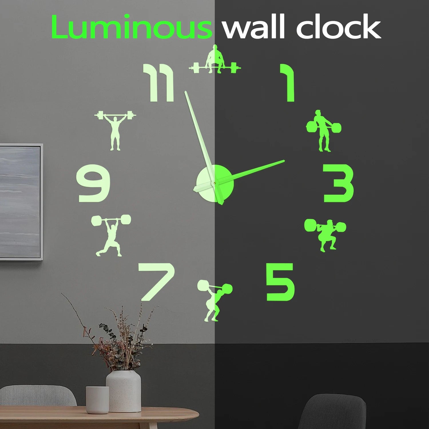 Weightlifting Fitness Room Wall Decor DIY Giant Wall Clock Mirror Effect Powerlifting Frameless Large Wall Clock GYM Wall Watch