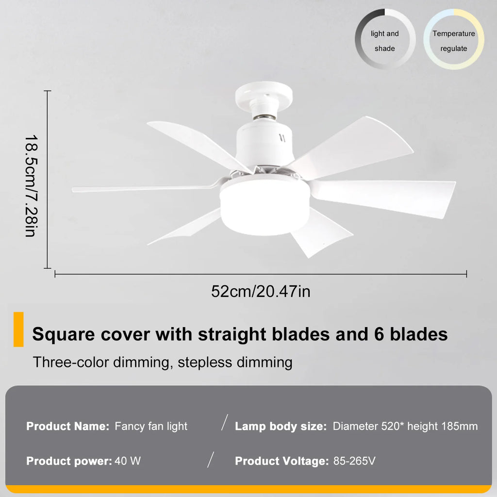 Socket Fan Light 3 Speeds Dimmable Screw in Ceiling Fan in Light Socket with Extender & 6 Blades Ceiling Fan with Light