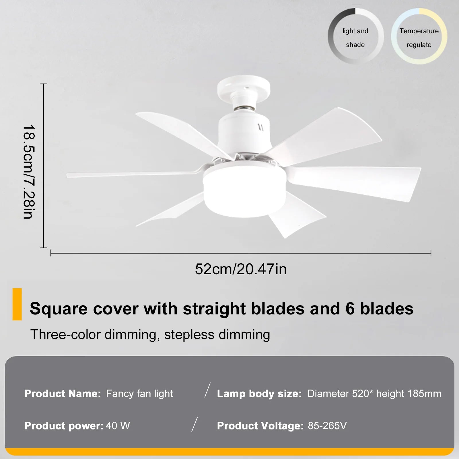 Socket Fan Light 3 Speeds Dimmable Screw in Ceiling Fan in Light Socket with Extender & 6 Blades Ceiling Fan with Light